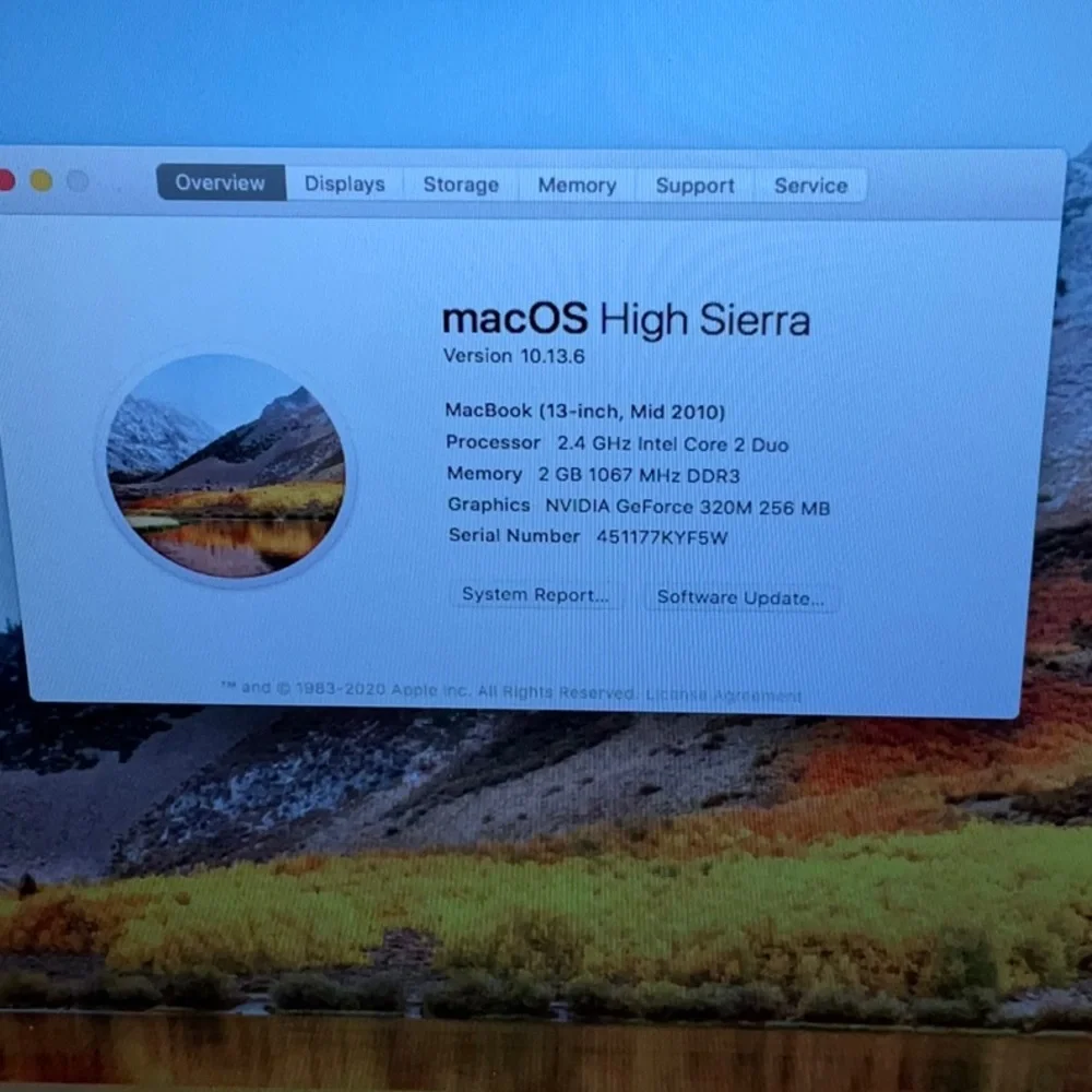 MacBook 13.3” Mid 2010 White 250 HHD 2GB MEMORY 1067 DDR3 CORE 2 DUO PROCESSOR💻